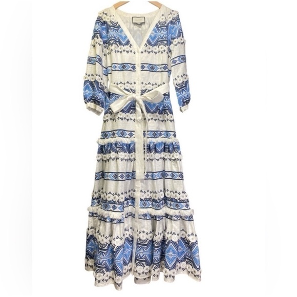 ALEXIS White & Blue Wylla Embroidered Linen Blend Maxi Dress - Picture 6 of 15